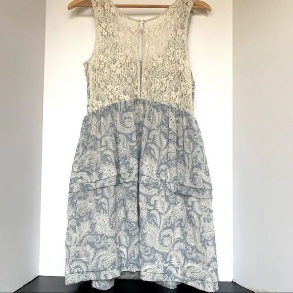 ANTHROPOLOGIE Blue & White Paisley Mini Dress S - Picture 2 of 4